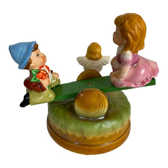 Vintage SANMYRO  Music Box Made in Japan 7" x  5" Boy Girl See Saw Angel - Picture 5 of 9